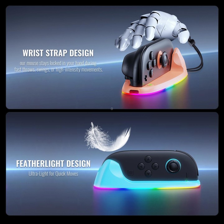 For Nintendo Switch 2 JYS Controller Mouse Magnetic Dock With Ambient Lighting(Black)