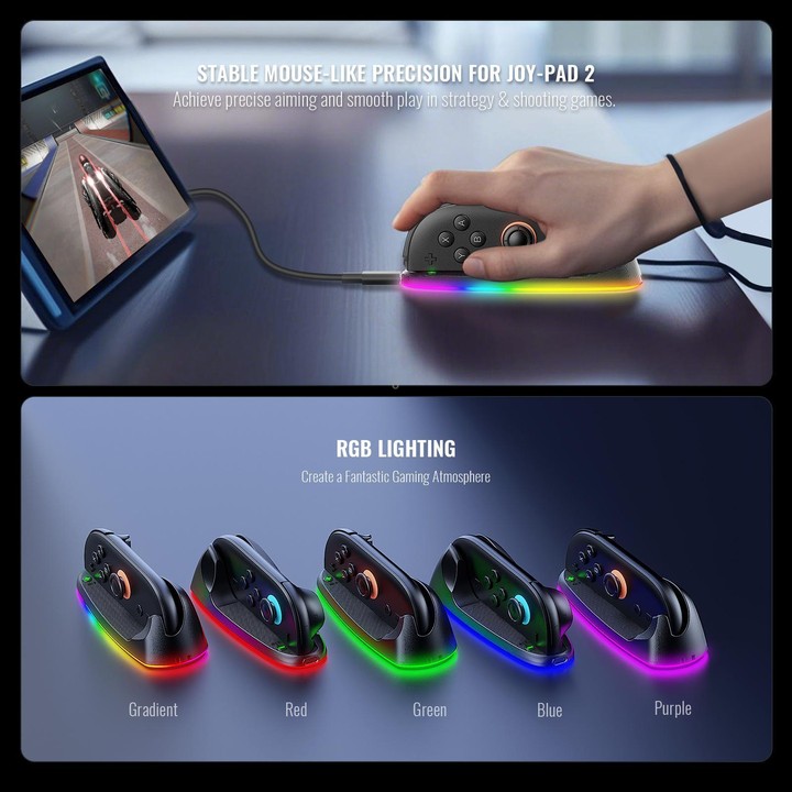 For Nintendo Switch 2 JYS Controller Mouse Magnetic Dock With Ambient Lighting(Black)