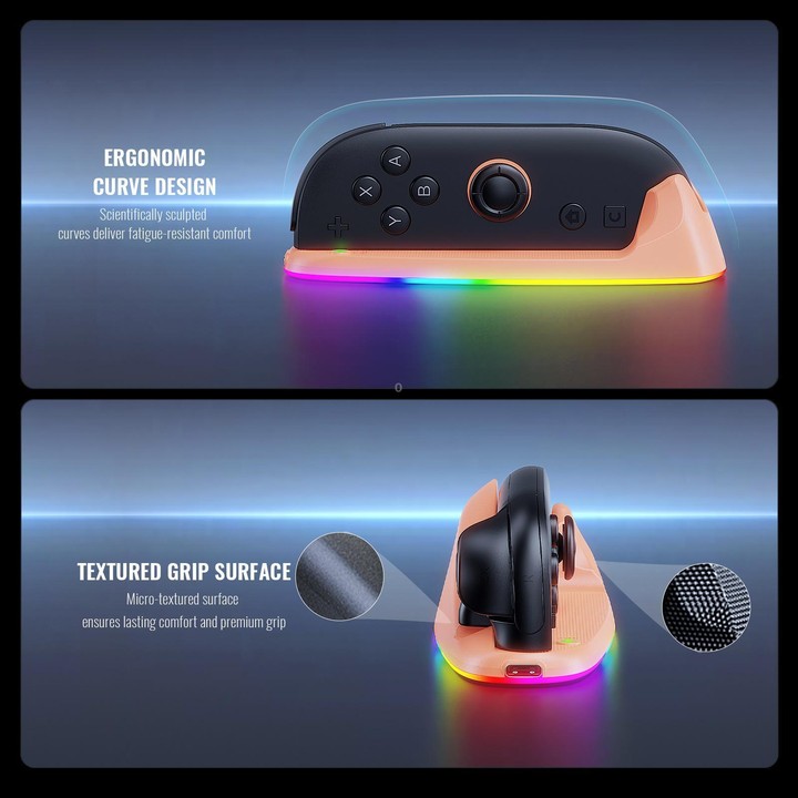 For Nintendo Switch 2 JYS Controller Mouse Magnetic Dock With Ambient Lighting(Black)