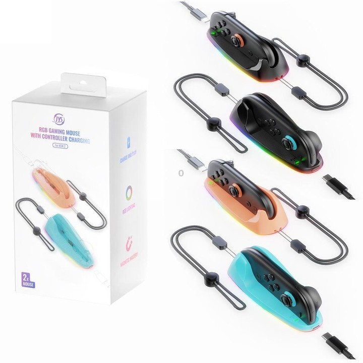 For Nintendo Switch 2 JYS Controller Mouse Magnetic Dock With Ambient Lighting(Blue Orange)