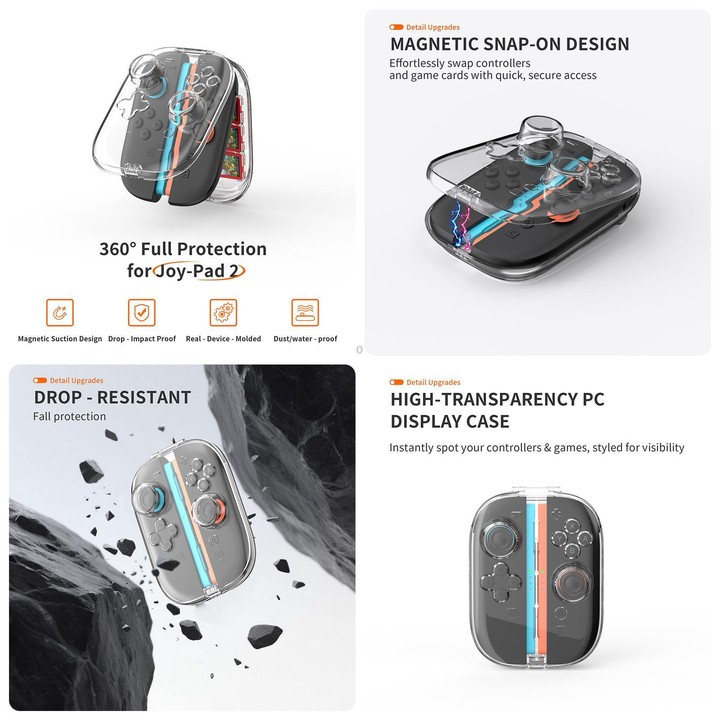 For Nintendo Switch 2 JYS 5-in-1 Crystal Case Full Protection Set Includes Console Shell, Joy-con & Pro Controller Cover, Facepl