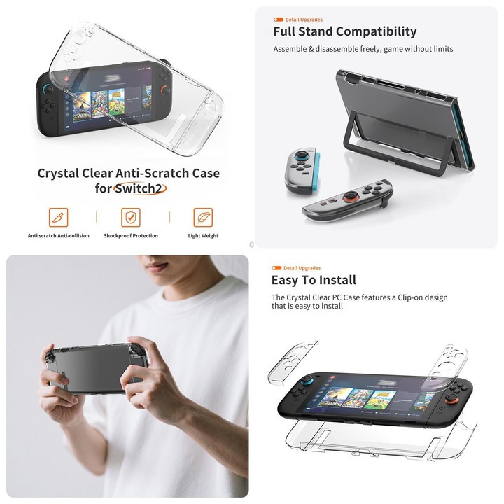 For Nintendo Switch 2 JYS 5-in-1 Crystal Case Full Protection Set Includes Console Shell, Joy-con & Pro Controller Cover, Facepl