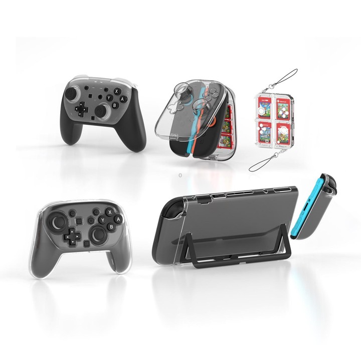 For Nintendo Switch 2 JYS 5-in-1 Crystal Case Full Protection Set Includes Console Shell, Joy-con & Pro Controller Cover, Facepl