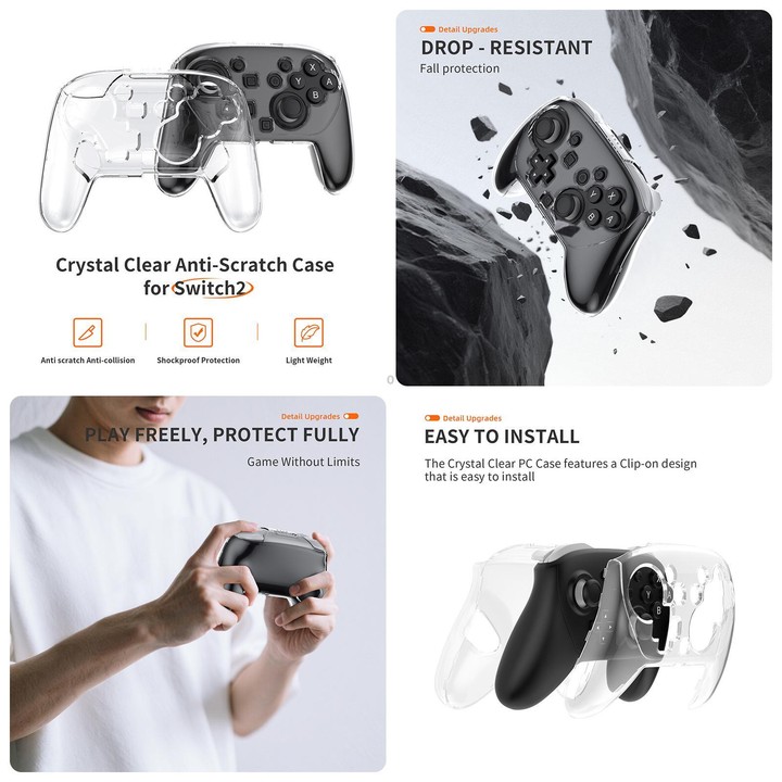 For Nintendo Switch 2 JYS 5-in-1 Crystal Case Full Protection Set Includes Console Shell, Joy-con & Pro Controller Cover, Facepl