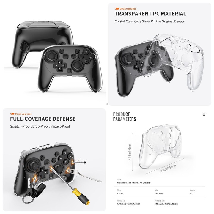 For Nintendo Switch 2 JYS 5-in-1 Crystal Case Full Protection Set Includes Console Shell, Joy-con & Pro Controller Cover, Facepl