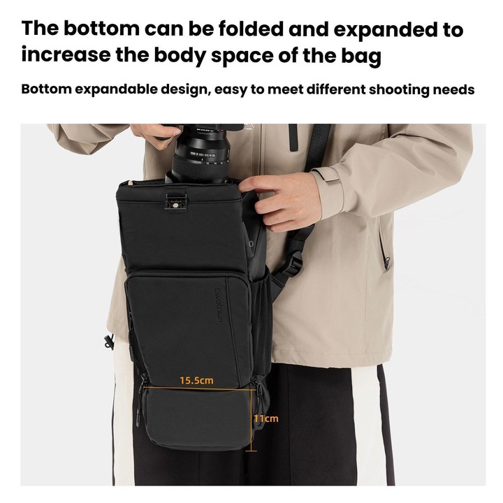 Cwatcun D198 Small Expandable Single Shoulder Camera Bag Waterproof Multi-Function Camera Bag(Black)