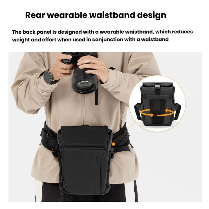 Cwatcun D198 Small Expandable Single Shoulder Camera Bag Waterproof Multi-Function Camera Bag(Black)