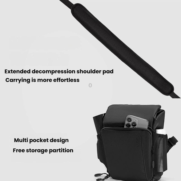 Cwatcun D198 Small Expandable Single Shoulder Camera Bag Waterproof Multi-Function Camera Bag(Black)