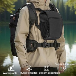 Cwatcun D198 Small Expandable Single Shoulder Camera Bag Waterproof Multi-Function Camera Bag(Black)
