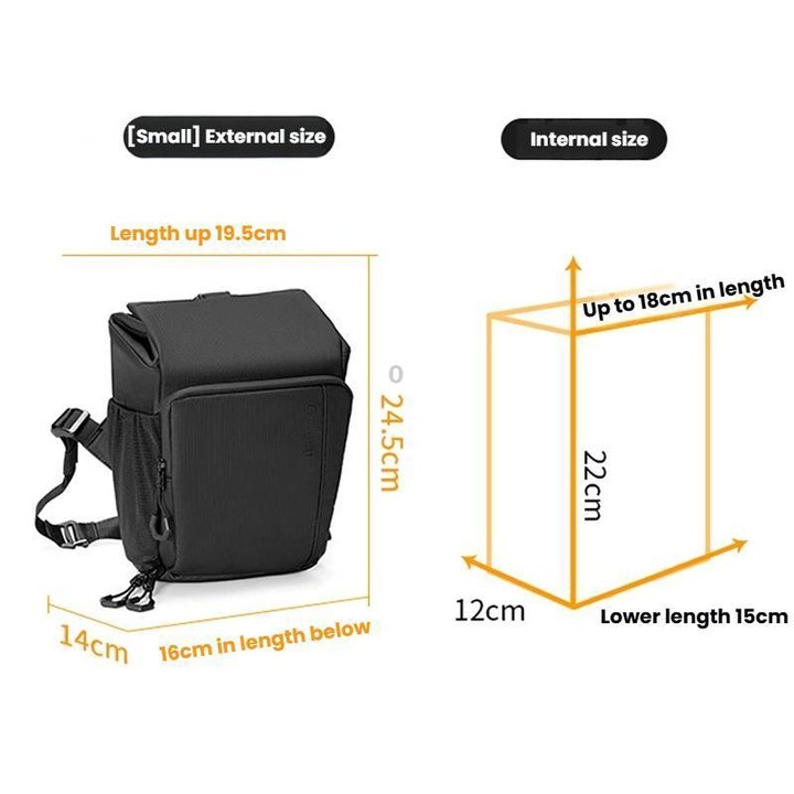 Cwatcun D198 Small Expandable Single Shoulder Camera Bag Waterproof Multi-Function Camera Bag(Black)