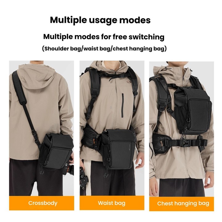 Cwatcun D198 Small Expandable Single Shoulder Camera Bag Waterproof Multi-Function Camera Bag(Black)