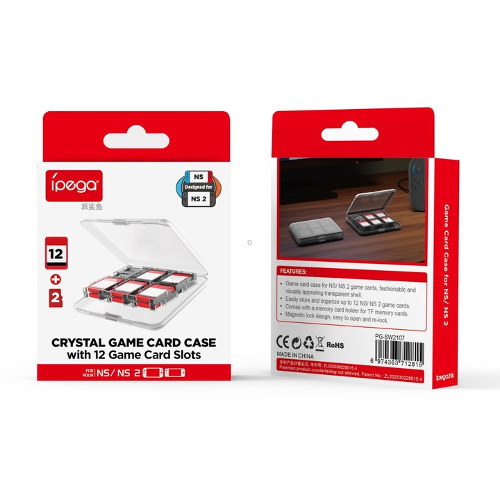 ipega Crystal Game Card Case For Nintendo Switch 2/Switch with 12 Game Card Slots Secure Locking Design