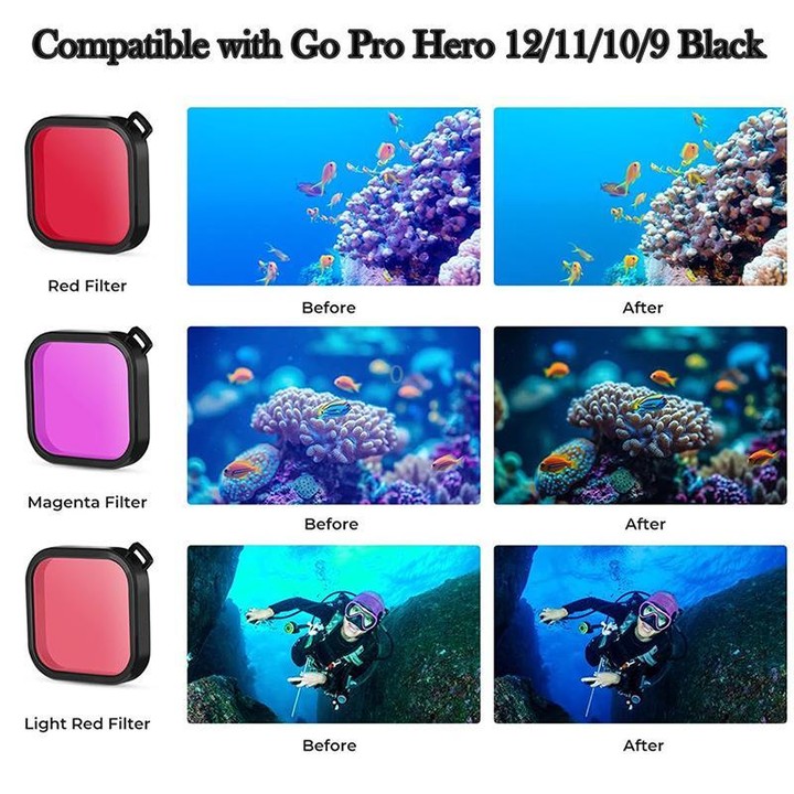 Waterproof Case Filter Dive Accessory Kit For GoPro HERO12 Black /11 Black /10 Black/9 Black