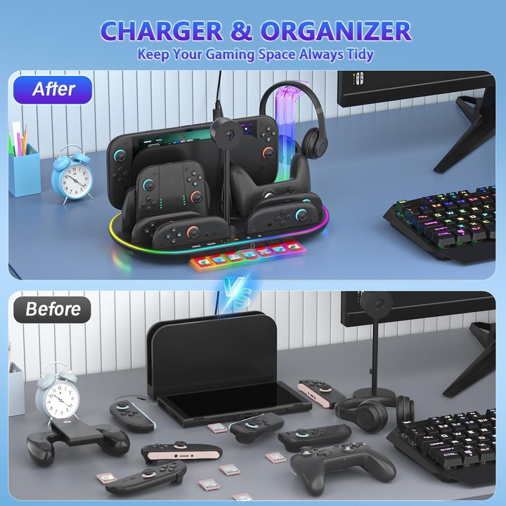 For Nintendo Switch 2 JYS NS2322 With RGB Light Charging Base Cooling Charging Storage Integrated Base(White)
