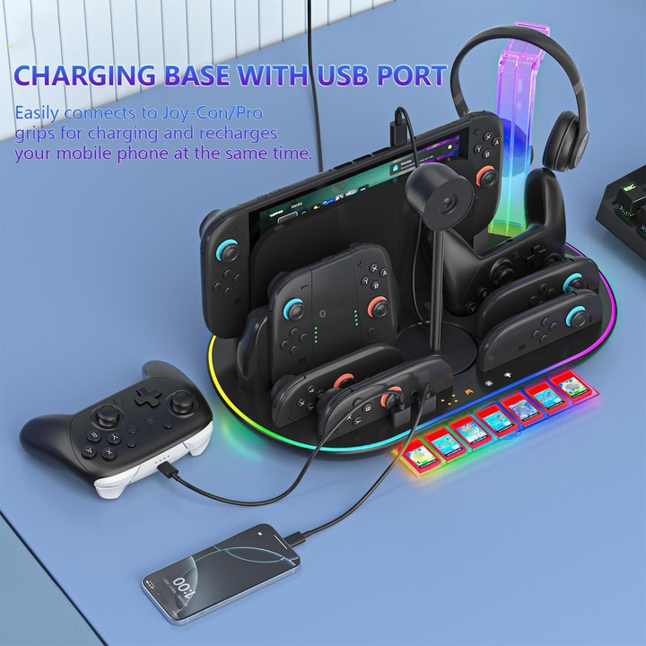 For Nintendo Switch 2 JYS NS2322 With RGB Light Charging Base Cooling Charging Storage Integrated Base(White)