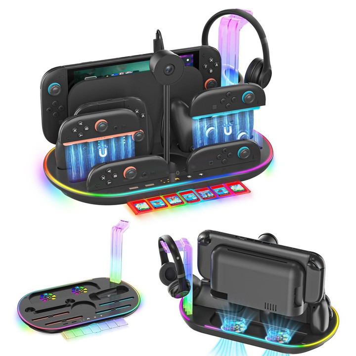 For Nintendo Switch 2 JYS NS2322 With RGB Light Charging Base Cooling Charging Storage Integrated Base(White)