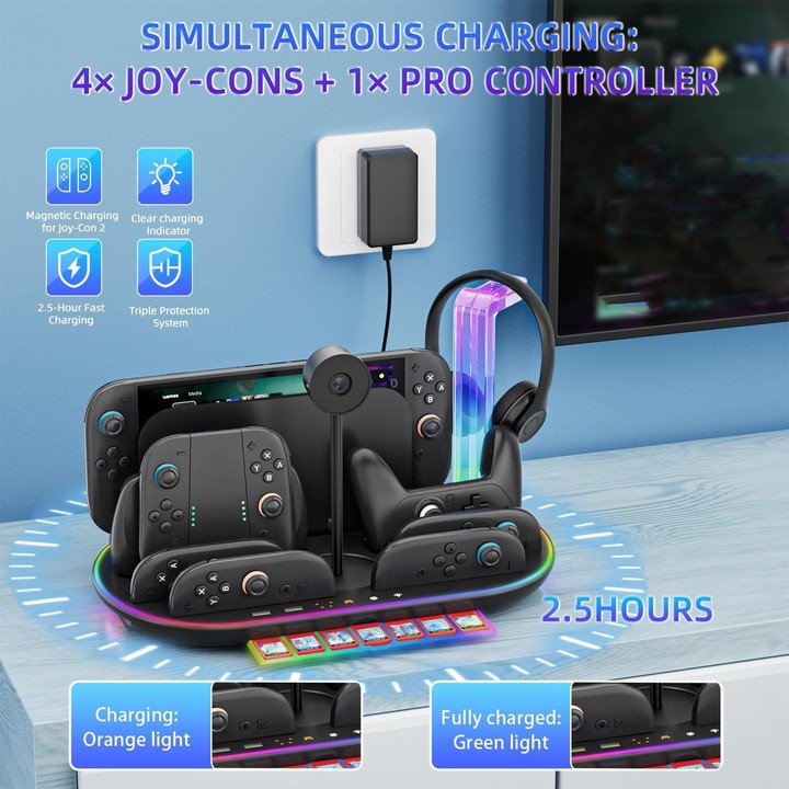 For Nintendo Switch 2 JYS NS2322 With RGB Light Charging Base Cooling Charging Storage Integrated Base(White)
