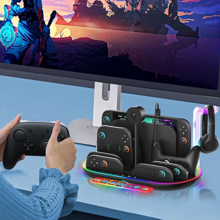 For Nintendo Switch 2 JYS NS2322 With RGB Light Charging Base Cooling Charging Storage Integrated Base(Black)