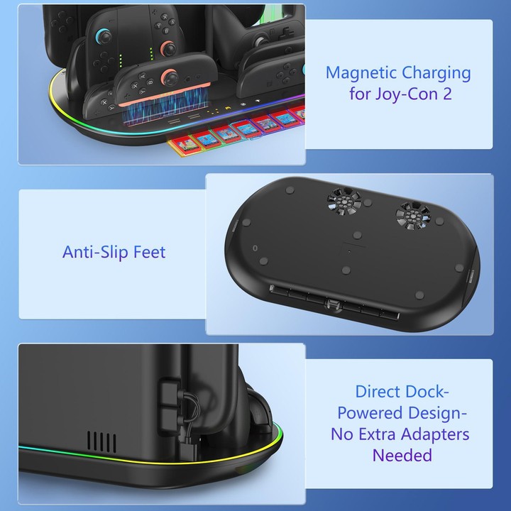 For Nintendo Switch 2 JYS NS2322 With RGB Light Charging Base Cooling Charging Storage Integrated Base(Black)