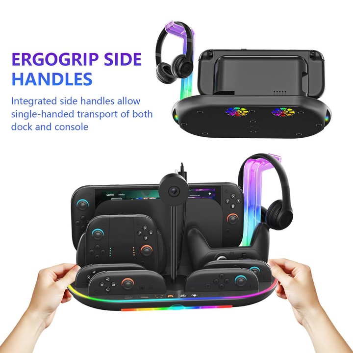 For Nintendo Switch 2 JYS NS2322 With RGB Light Charging Base Cooling Charging Storage Integrated Base(Black)