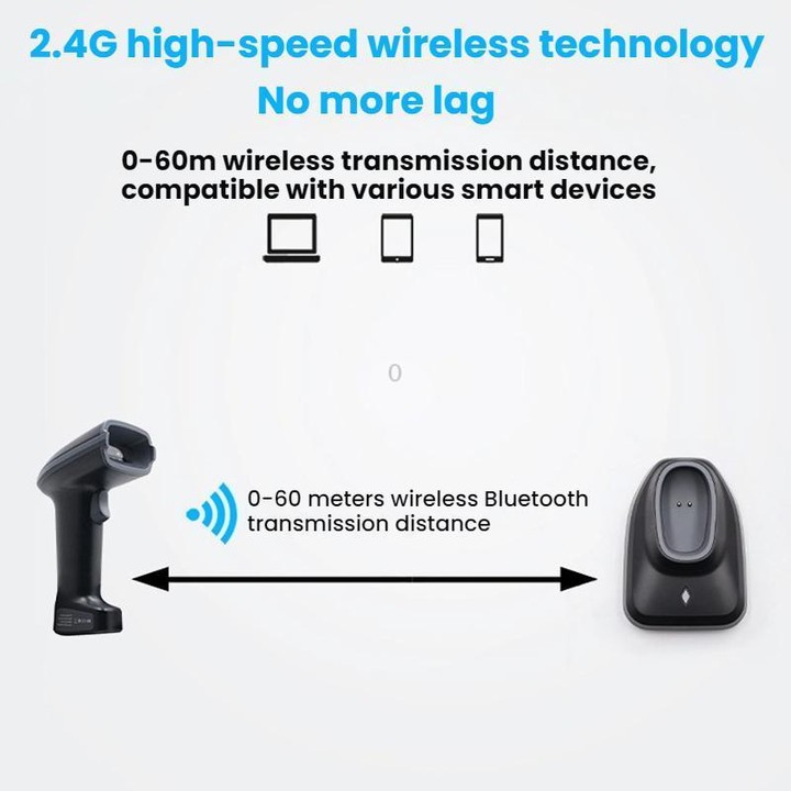 Long-range Wireless QR Code Barcode Scanner With Base, Specification: Single 2.4G