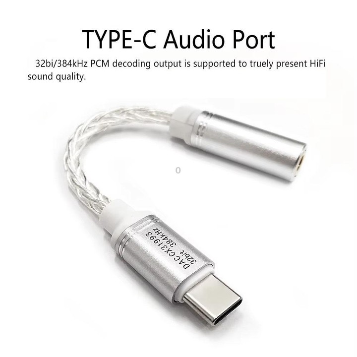 Type-C To 3.5mm Female DAC CX31993 Digital Audio Decoding Conversion Cable HIFI 8-Strand Silver Plated Cable