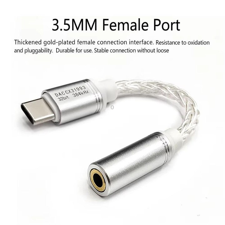 Type-C To 3.5mm Female DAC CX31993 Digital Audio Decoding Conversion Cable HIFI 8-Strand Silver Plated Cable