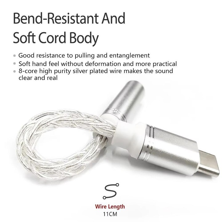 Type-C To 3.5mm Female DAC CX31993 Digital Audio Decoding Conversion Cable HIFI 8-Strand Silver Plated Cable
