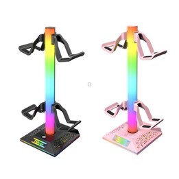 Piifoxer RGB Luminous Headphone Stand Handle Display Stand Charging Expansion Port, Specification: USB 2.0+Type-C(Pink)