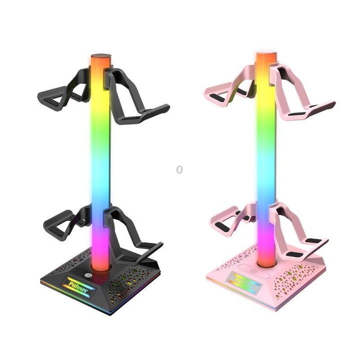 Piifoxer RGB Luminous Headphone Stand Handle Display Stand Charging Expansion Port, Specification: USB 2.0+Type-C(Pink)