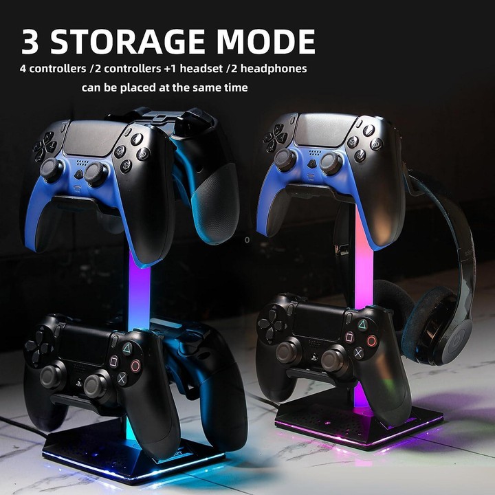 Piifoxer RGB Luminous Headphone Stand Handle Display Stand Charging Expansion Port, Specification: USB 2.0+Type-C(Pink)