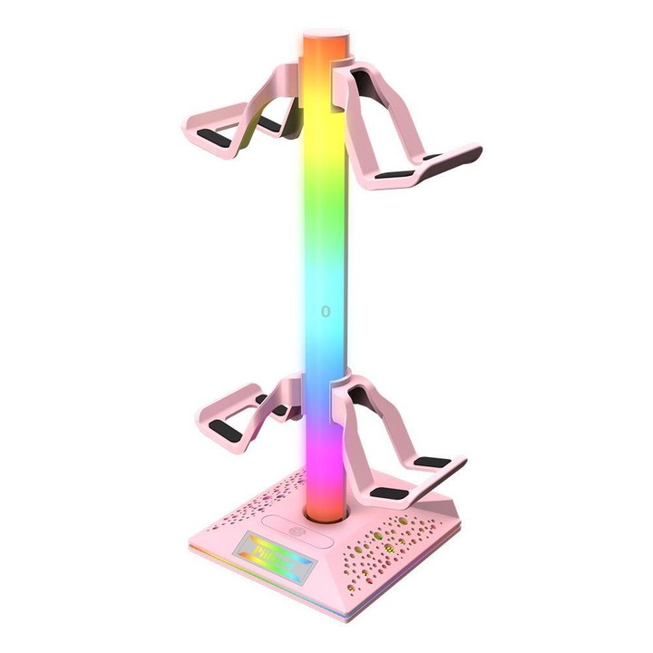 Piifoxer RGB Luminous Headphone Stand Handle Display Stand Charging Expansion Port, Specification: USB 2.0+Type-C(Pink)
