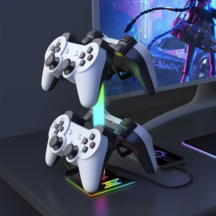 Piifoxer RGB Luminous Headphone Stand Handle Display Stand Charging Expansion Port, Specification: USB 2.0+Type-C(Pink)