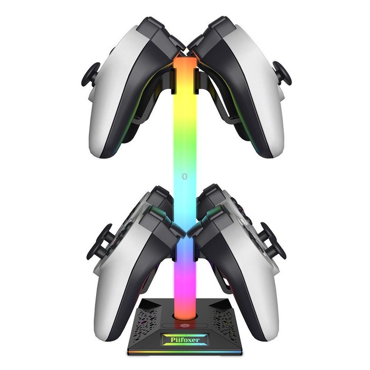Piifoxer RGB Luminous Headphone Stand Handle Display Stand Charging Expansion Port, Specification: USB 2.0+Type-C(Pink)