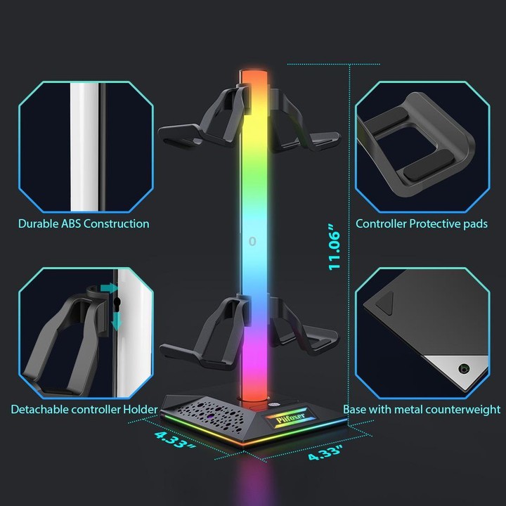 Piifoxer RGB Luminous Headphone Stand Handle Display Stand Charging Expansion Port, Specification: USB 2.0+Type-C(Pink)
