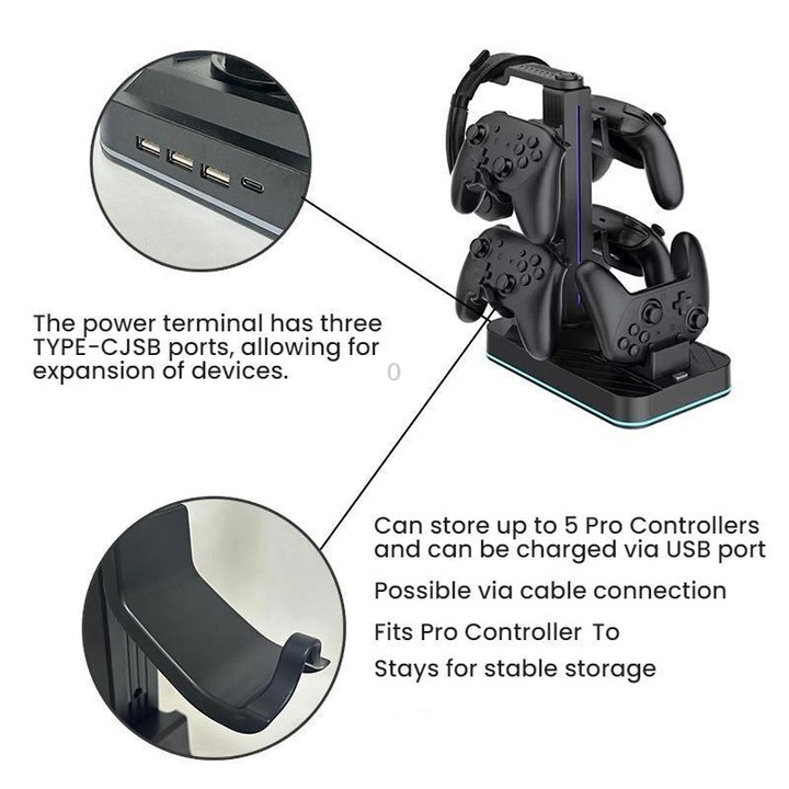 For Nintendo Switch 2 Pro Controller Headphone Storage Rack Charging Base(Black)