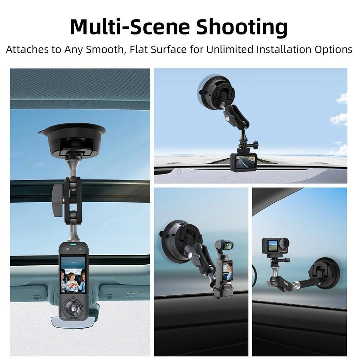 Flymile Universal Car Suction Cup Mount for Action Cameras 360-degree Rotatable, Washable and Reusable Dashboard Windshield Hold