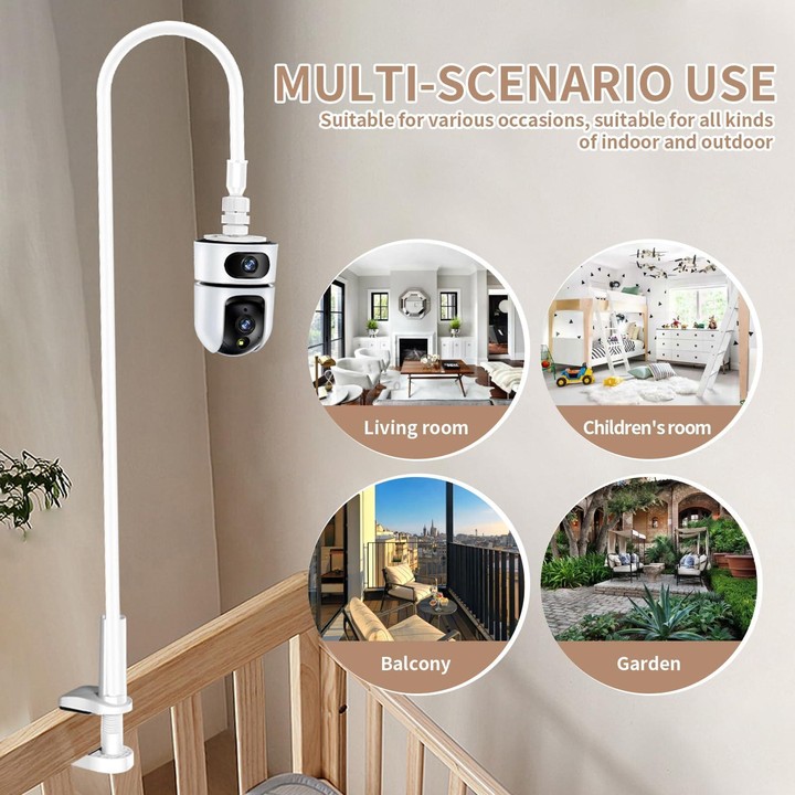 No-Drill Security Camera Mount With Clip Flexible Bendable Bracket Base For Baby Monitor/Webcam(White)