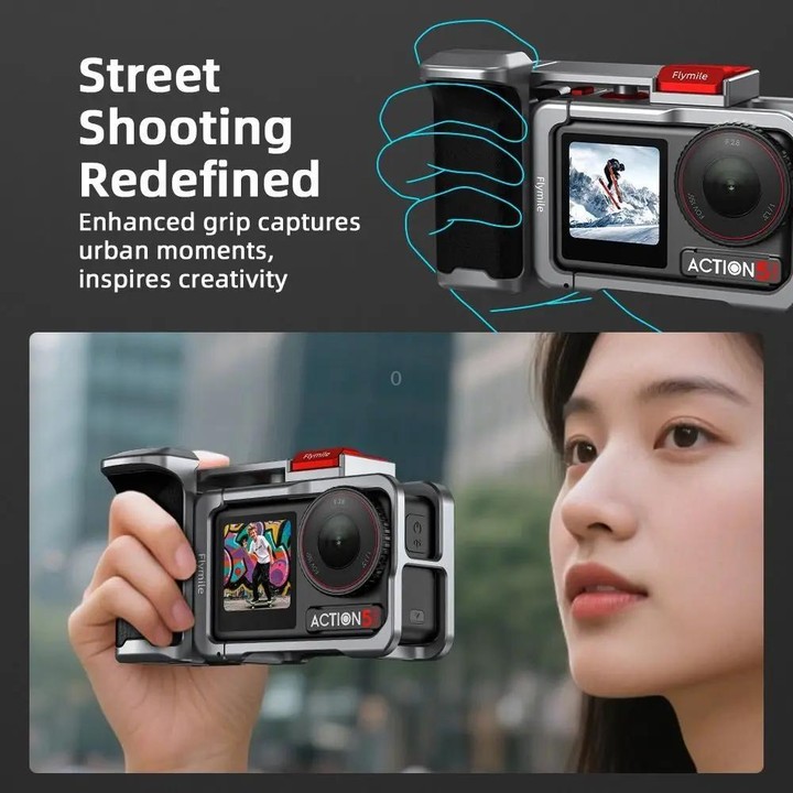Flymile Street Shooting Handle Kit for DJI Osmo Action 5 Pro/4/3 Action Camera Aluminum Expansion Cage(Metal Color)
