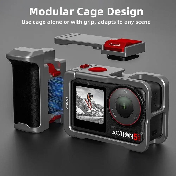 Flymile Street Shooting Handle Kit for DJI Osmo Action 5 Pro/4/3 Action Camera Aluminum Expansion Cage(Metal Color)