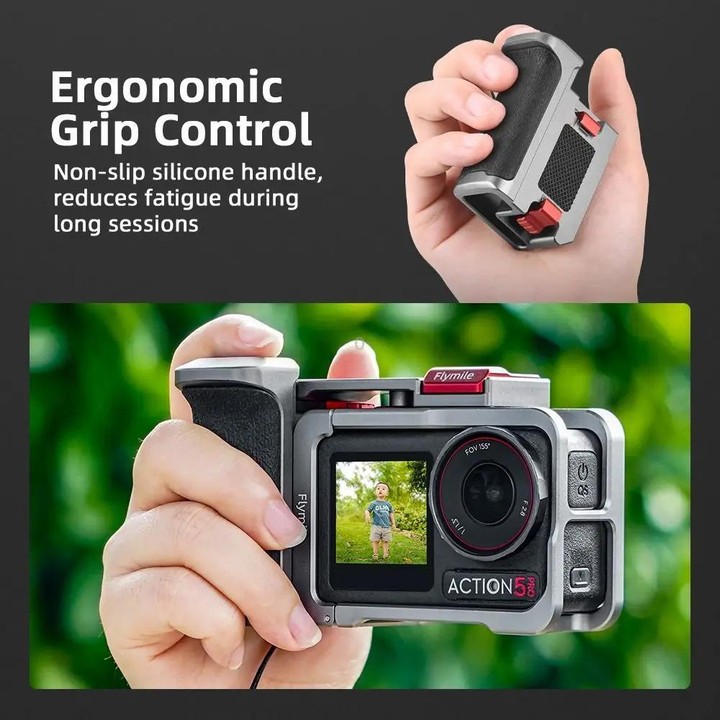 Flymile Street Shooting Handle Kit for DJI Osmo Action 5 Pro/4/3 Action Camera Aluminum Expansion Cage(Metal Color)