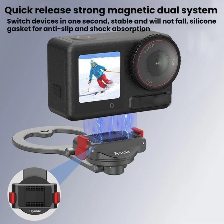 For DJI Osmo Action 3 / 4 / 5 Pro / Osmo 360 Flymile Quick-Release Magnetic Mount(Black)