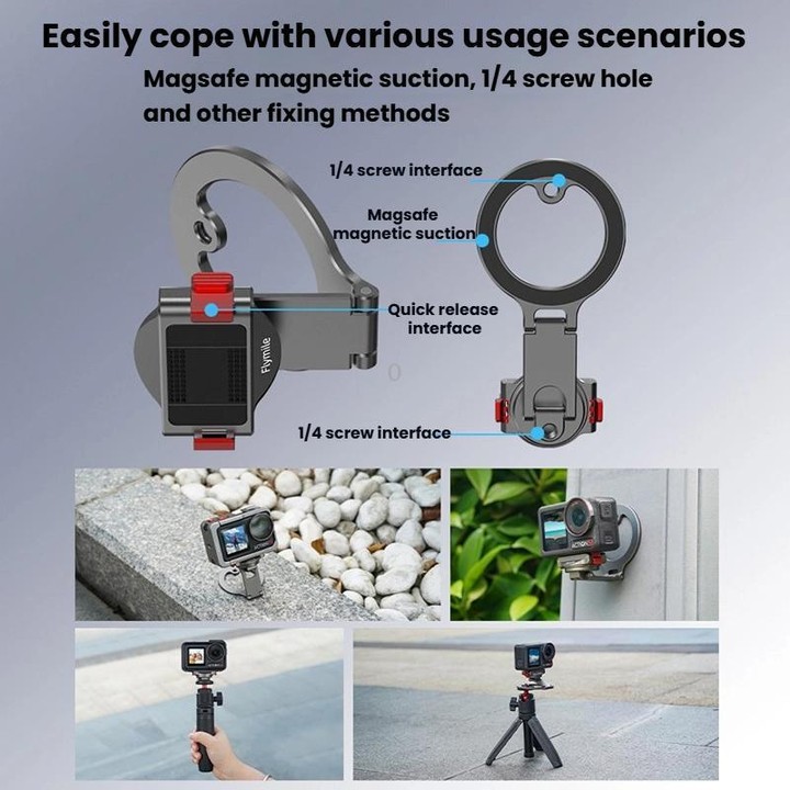 For DJI Osmo Action 3 / 4 / 5 Pro / Osmo 360 Flymile Quick-Release Magnetic Mount(Black)