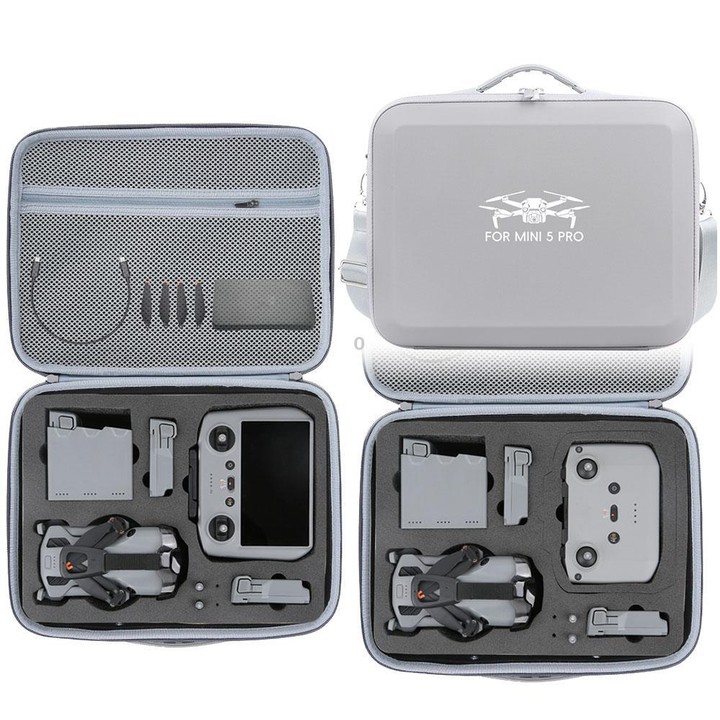 For DJI Mini 5 Pro Fly More All-in-one PU Organizer Bag Portable Travel Shoulder Bag(Gray)