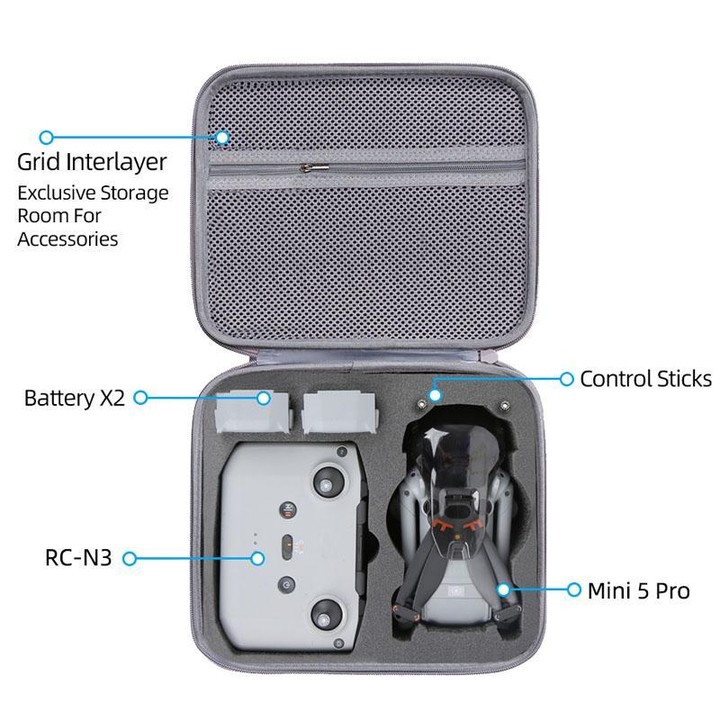 For DJI Mini 5 Pro & RC-N3 Remote Control Nylon Storage Bag Portable Handbag, Style: With Shoulder Strap Gray