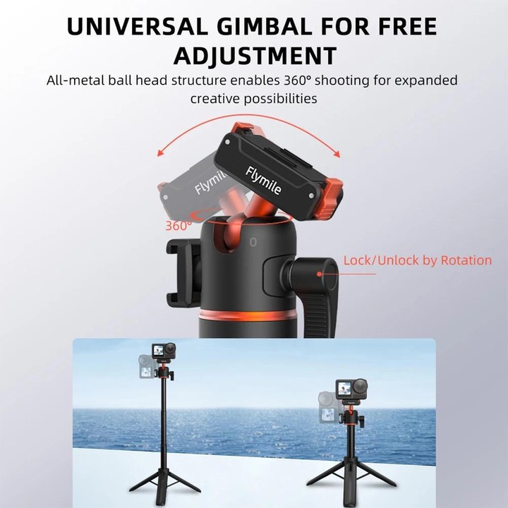 For DJI Osmo Action 3 / 4 / 5 Pro Flymile AC5012_5 Extended Selfie Stick Holder Magnetic Quick Release Tripod