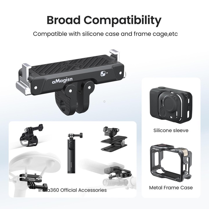 For Insta360 Go Ultra Camera AMagisn Metal Quick Release Magnetic Adapter With 1/4-Inch Threaded Hol(Black)