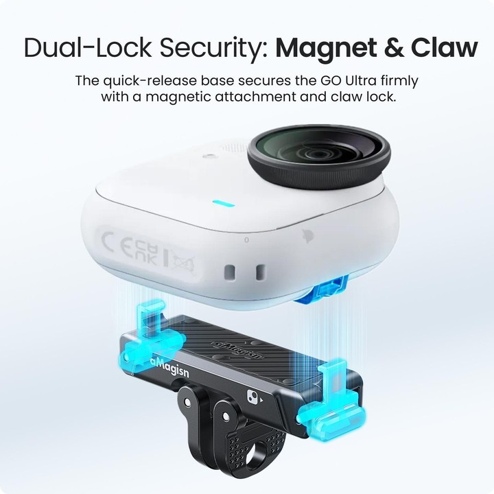 For Insta360 Go Ultra Camera AMagisn Metal Quick Release Magnetic Adapter With 1/4-Inch Threaded Hol(Light Gray)