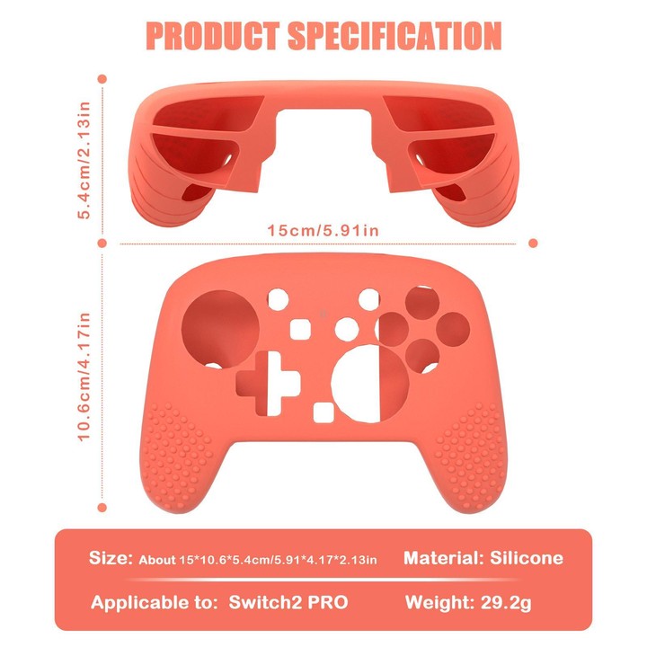 For Switch 2 Pro Controller Soft-Touch Silicone Case with Skin-Friendly Grip(Orange)