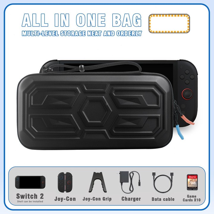 For Nintendo Switch 2 Mecha Style Hard Protective Case Portable Shockproof Carrying Storage Bag(Black)